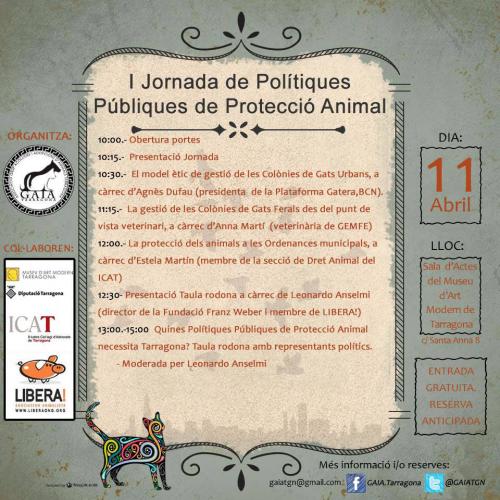 11 de Abril 2015: Primera Jornada de Políticas Públicas de Protección Animal en Tarragona