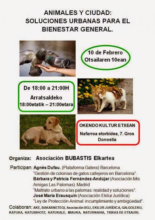 10 de Febrero 2015: Plataforma Gatera participa en la Jornada Informativa sobre animales en medio urbano organizada por Bubastis, en San Sebastián