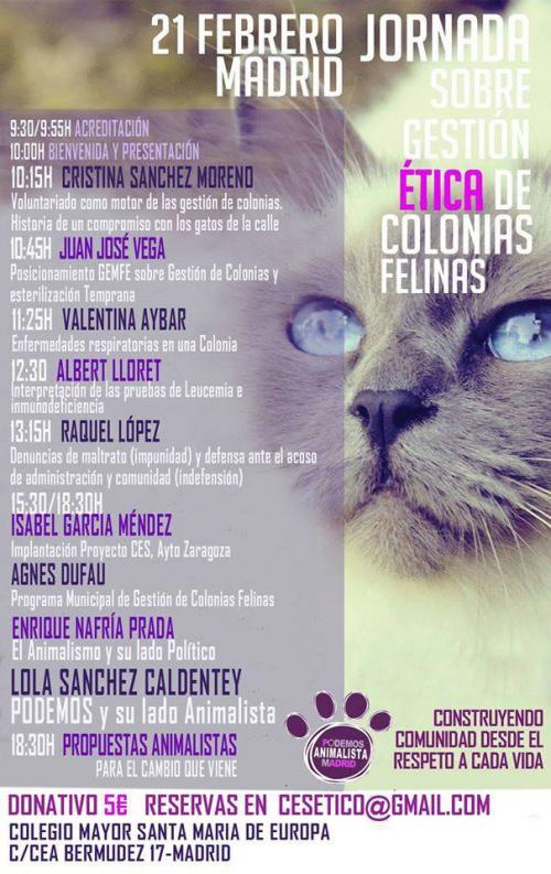 21 de Febrero 2015: Jornada Animalista en Madrid: Gestión Etica de Colonias Felinas